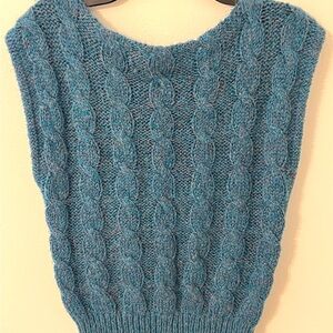 🔥 Vintage Blue Tweed Cable Knit Sweater Vest